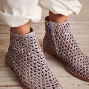 Free People Tan Ankle Booties with Woven Design